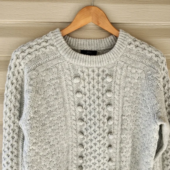 J. Crew Popcorn cable knit gray sweater Crew & Scoop Necks